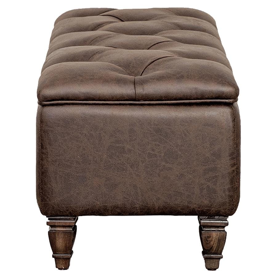 Avenue Upholstered Tufted Bench Weathered Burnished Brown