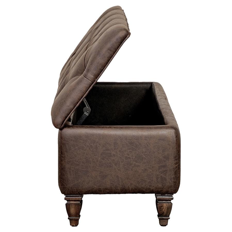 Avenue Upholstered Tufted Bench Weathered Burnished Brown
