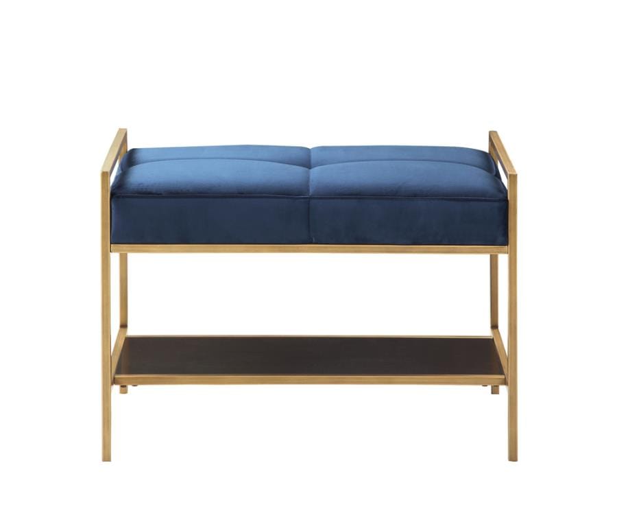 Upholstered Stool Navy Blue and Gold