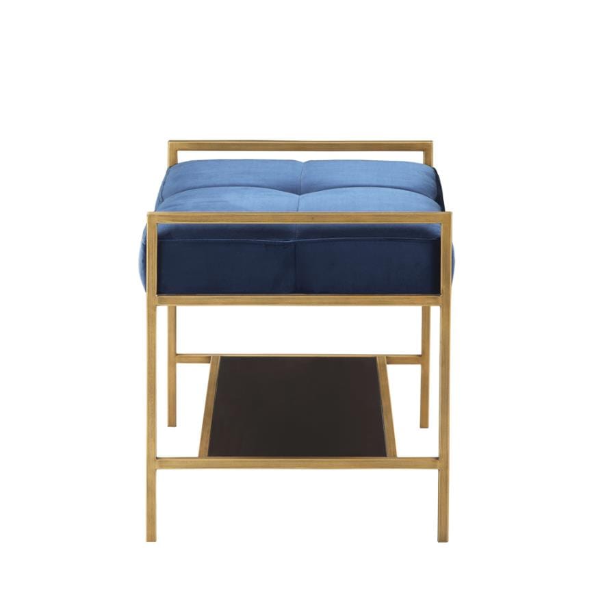 Upholstered Stool Navy Blue and Gold