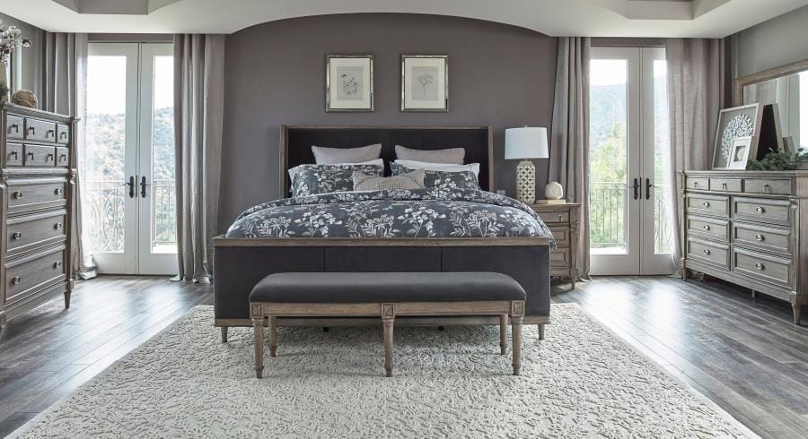 Alderwood California King Upholstered Panel Bed Charcoal Grey