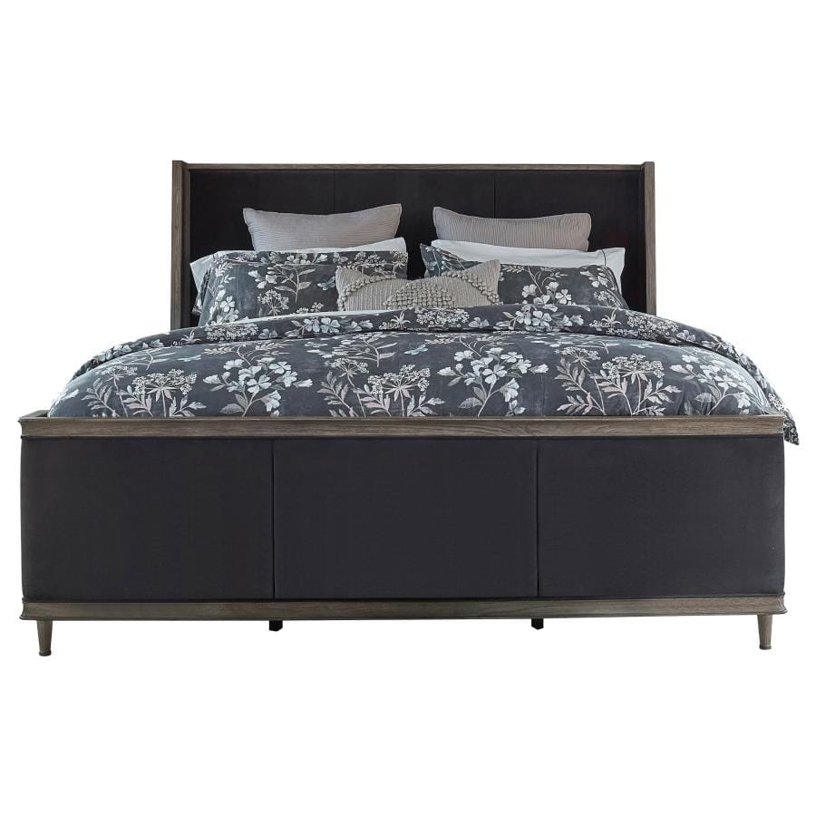 Alderwood Queen Upholstered Panel Bed Charcoal Grey