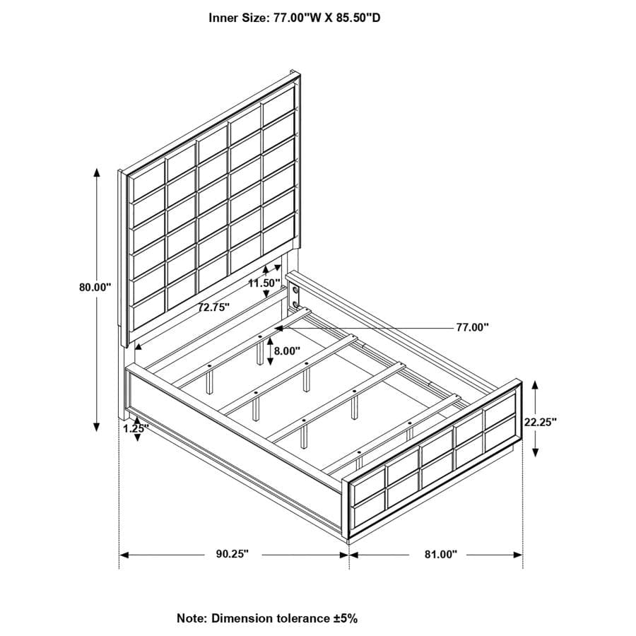 Durango California King Upholstered Bed Smoked Peppercorn and Grey