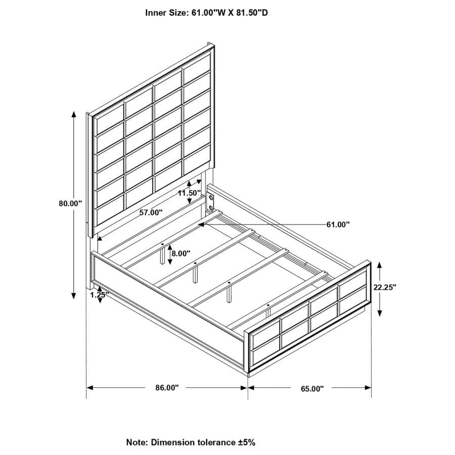 Durango Queen Upholstered Bed Smoked Peppercorn and Grey