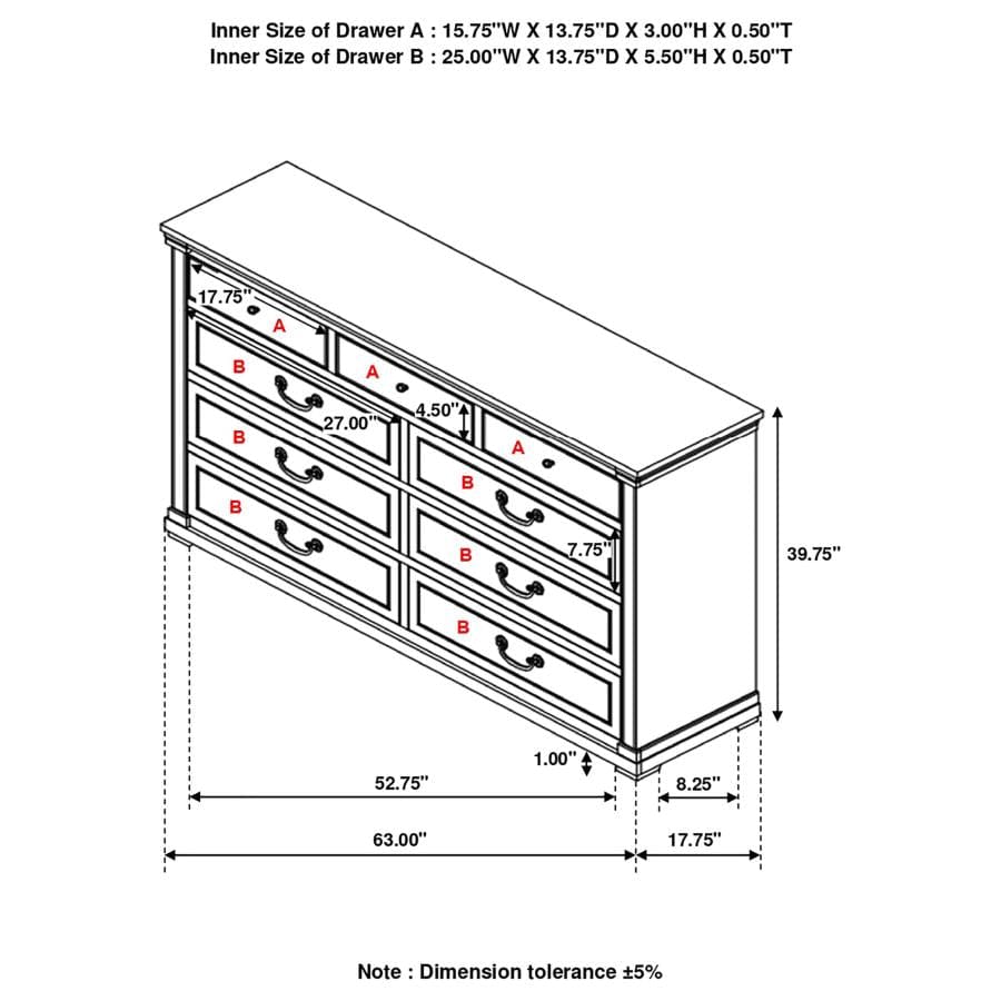 Hillcrest 9-drawer Dresser Dark Rum and White