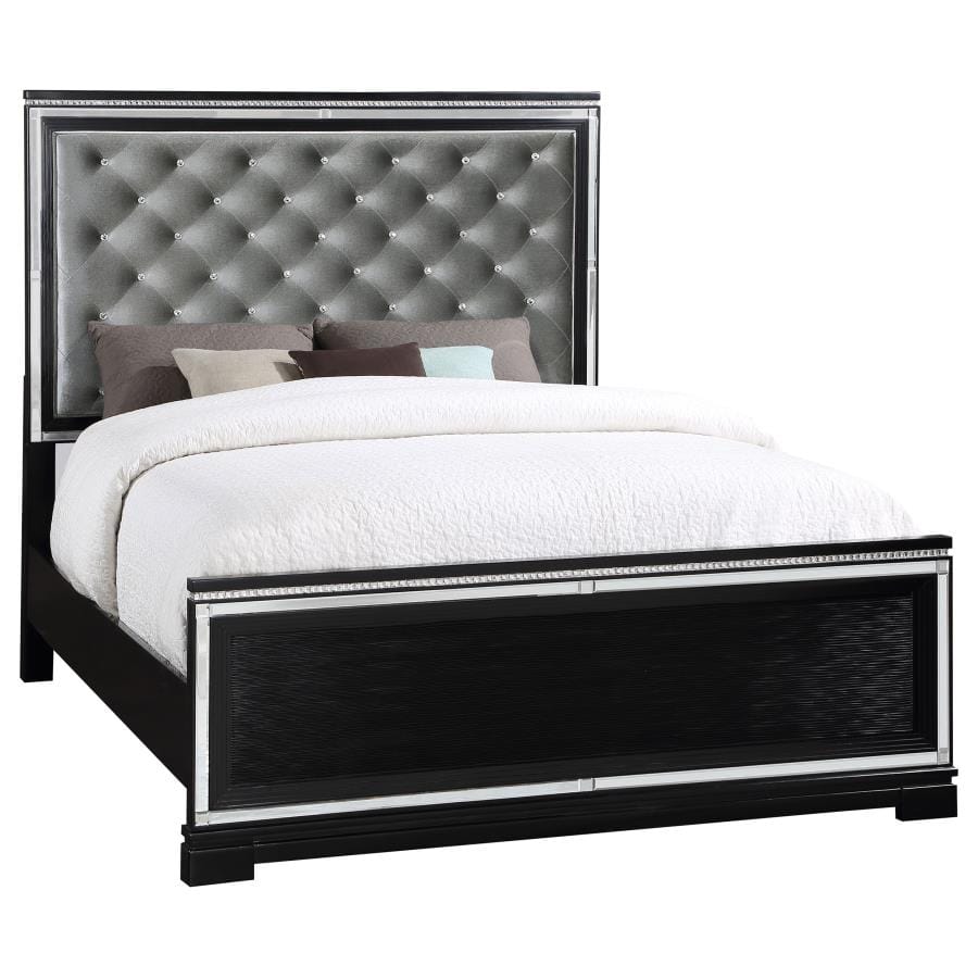 Eleanor Upholstered Tufted Bed Silver and Black