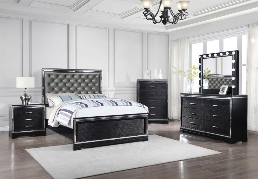 Eleanor Upholstered Tufted Bed Silver and Black