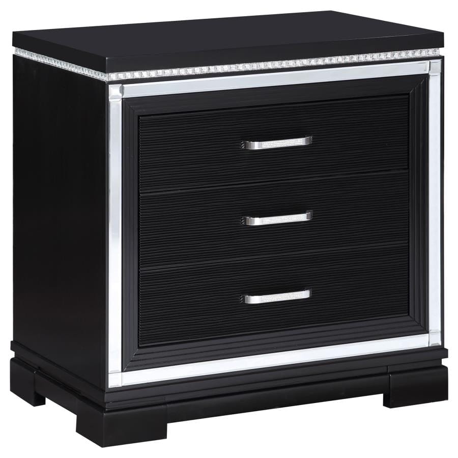 Eleanor Rectangular 3-drawer Nightstand Silver and Black
