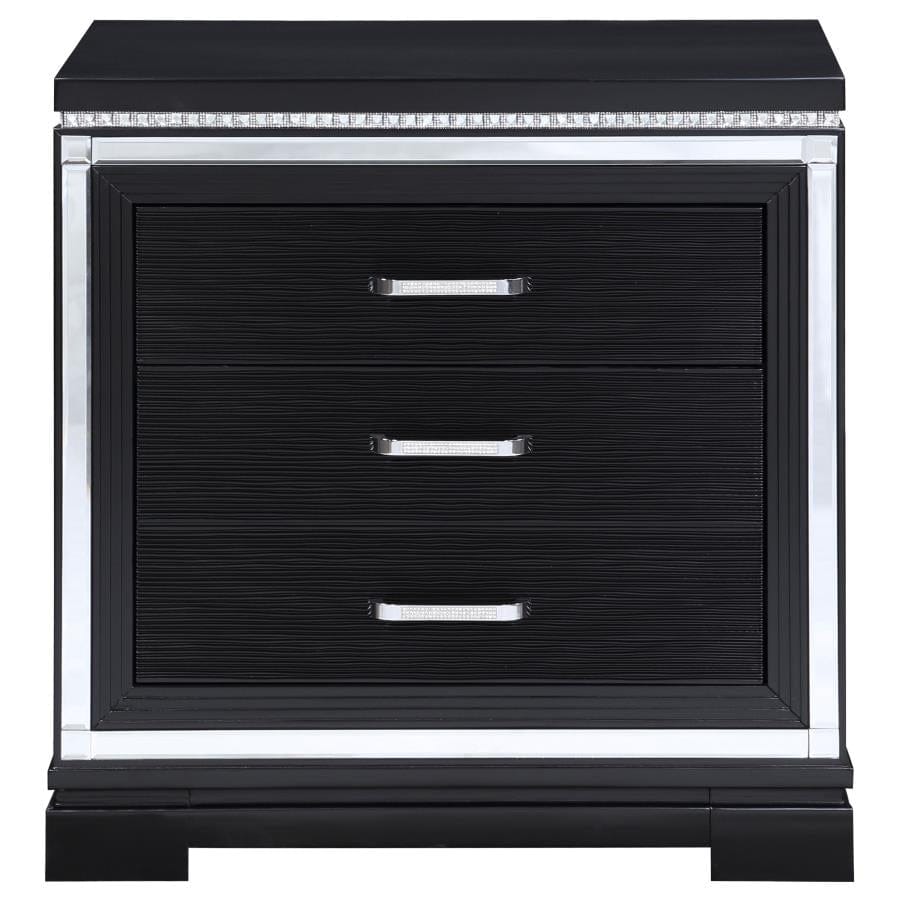 Eleanor Rectangular 3-drawer Nightstand Silver and Black