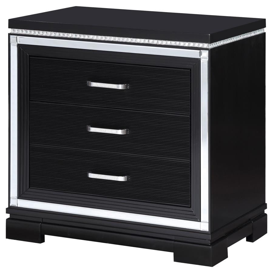 Eleanor Rectangular 3-drawer Nightstand Silver and Black