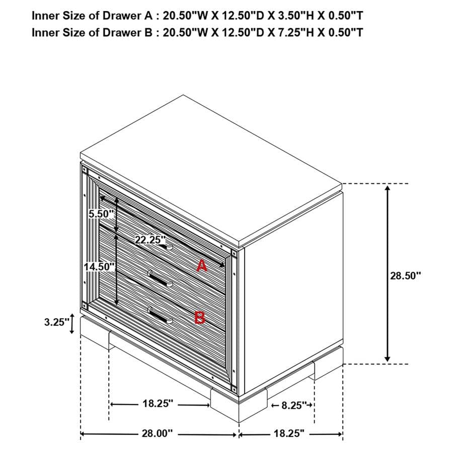 Eleanor Rectangular 3-drawer Nightstand Silver and Black
