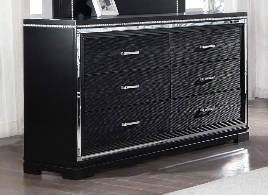 Eleanor Rectangular 6-drawer Dresser Silver and Black