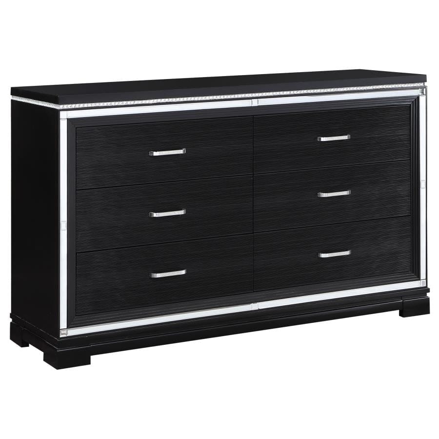 Eleanor Rectangular 6-drawer Dresser Silver and Black