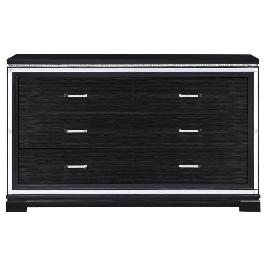 Eleanor Rectangular 6-drawer Dresser Silver and Black