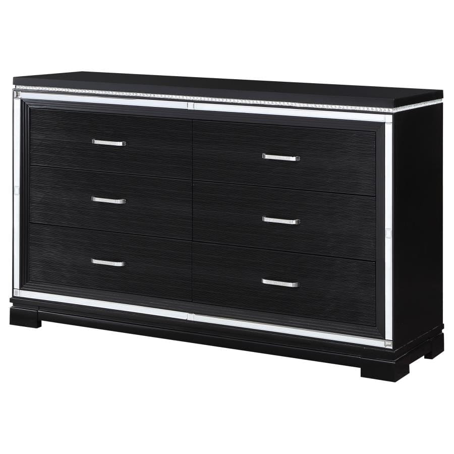 Eleanor Rectangular 6-drawer Dresser Silver and Black