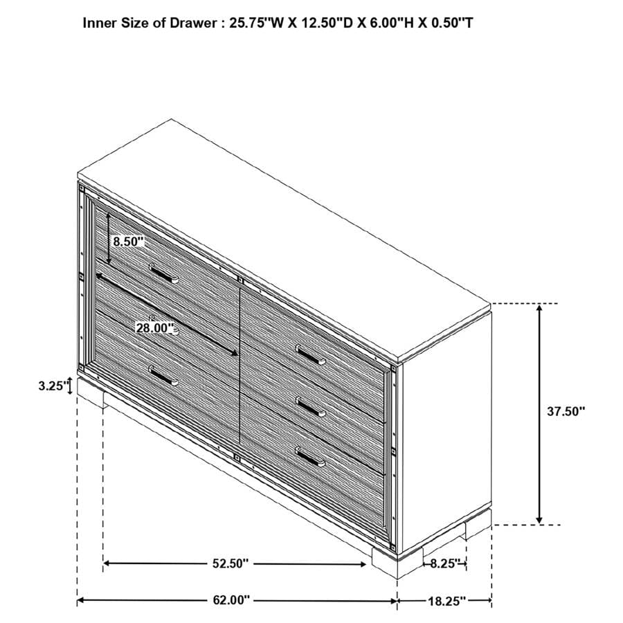 Eleanor Rectangular 6-drawer Dresser Silver and Black