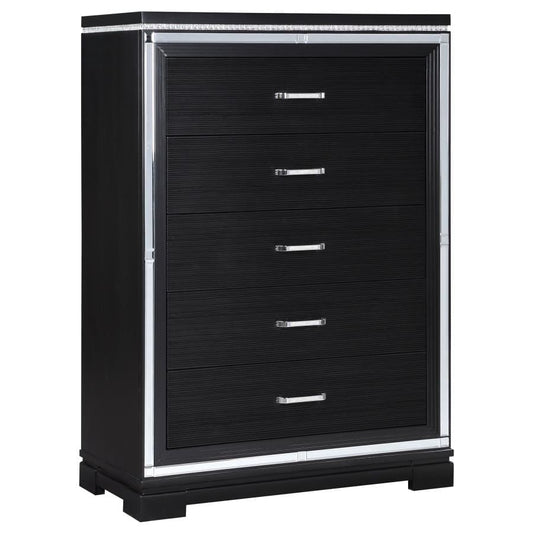 Eleanor Rectangular 5-drawer Chest Silver and Black