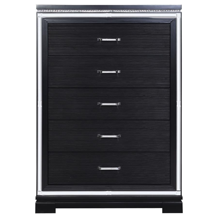 Eleanor Rectangular 5-drawer Chest Silver and Black