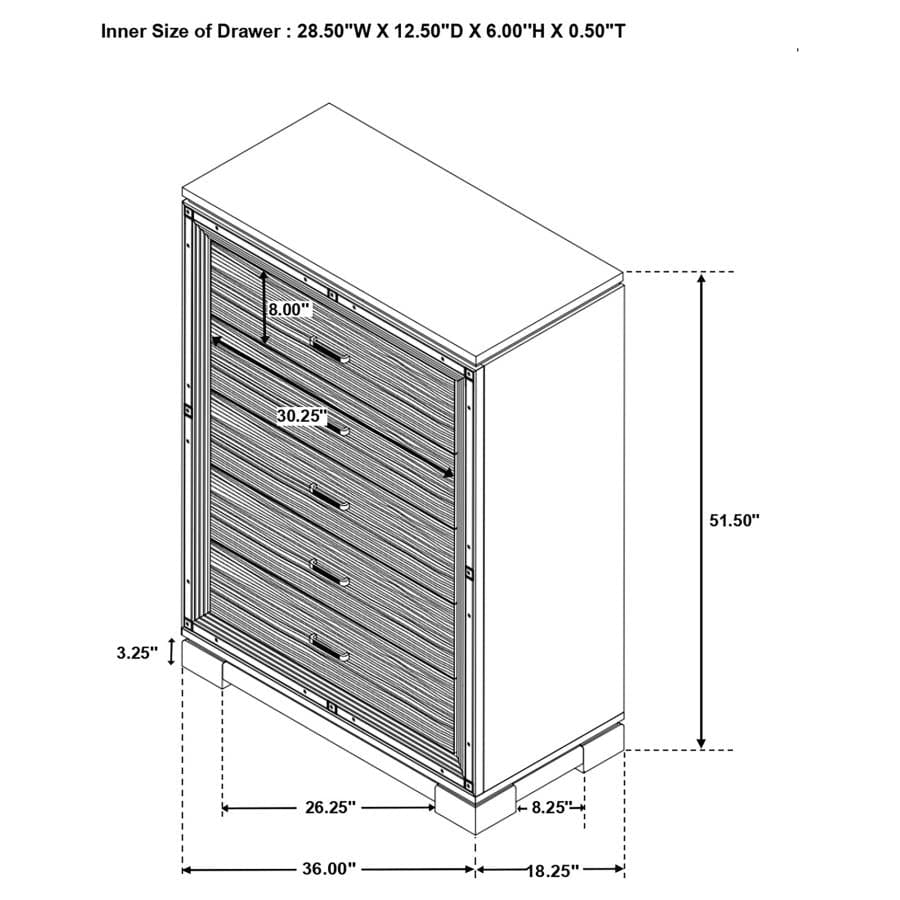 Eleanor Rectangular 5-drawer Chest Silver and Black