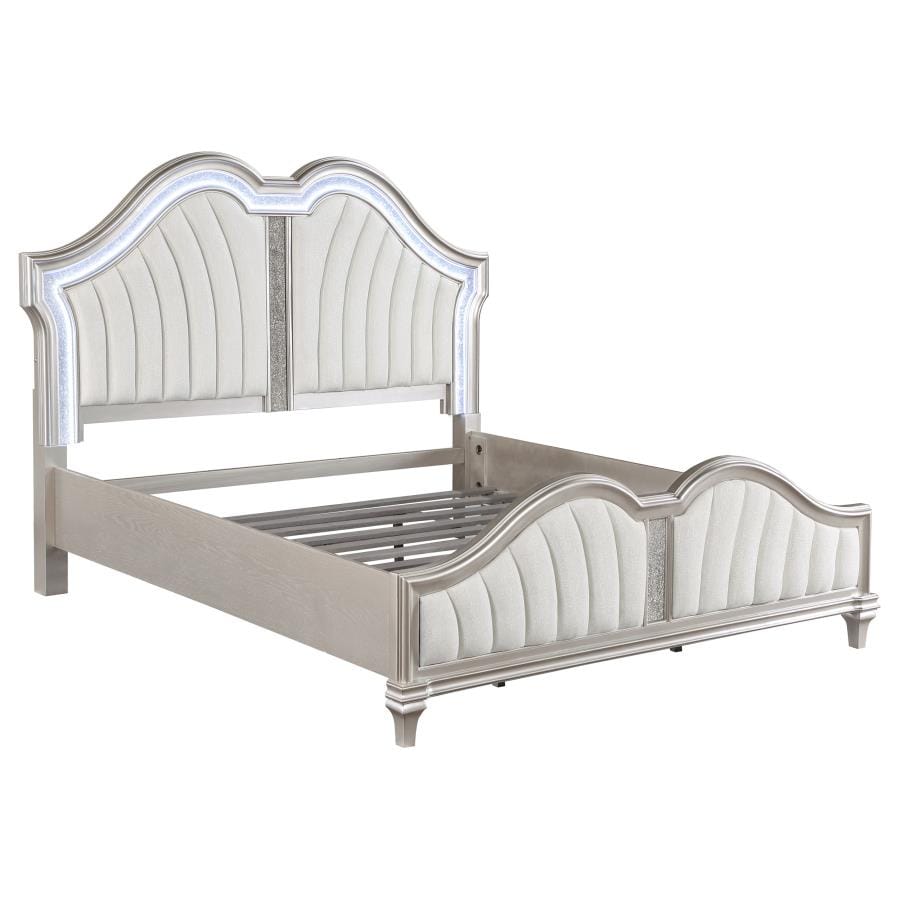 Evangeline 4-piece Upholstered Platform Eastern King Bedroom Set Ivory and Silver Oak