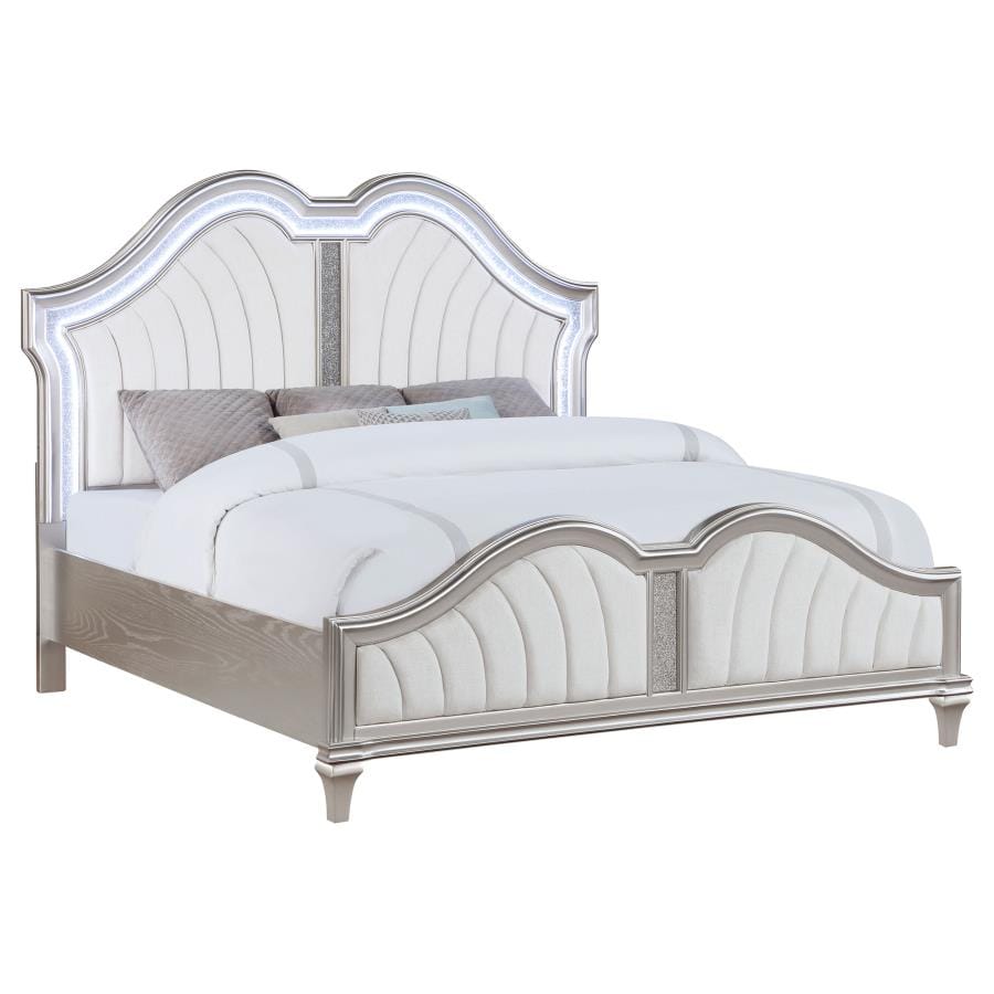 Evangeline Tufted Upholstered Platform Eastern King Bed Ivory and Silver Oak