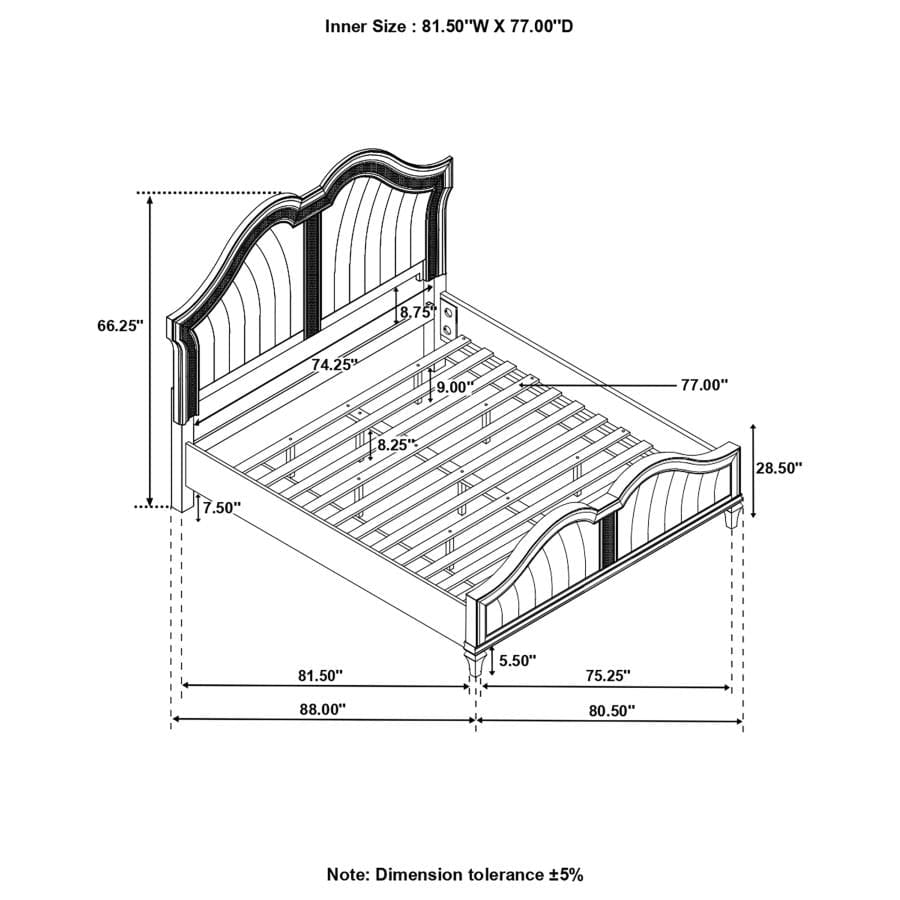 Evangeline Tufted Upholstered Platform Eastern King Bed Ivory and Silver Oak