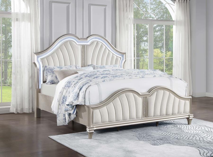 Evangeline Tufted Upholstered Platform California King Bed Ivory and Silver Oak