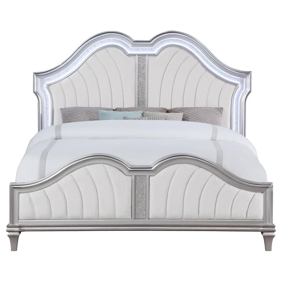 Evangeline Tufted Upholstered Platform California King Bed Ivory and Silver Oak