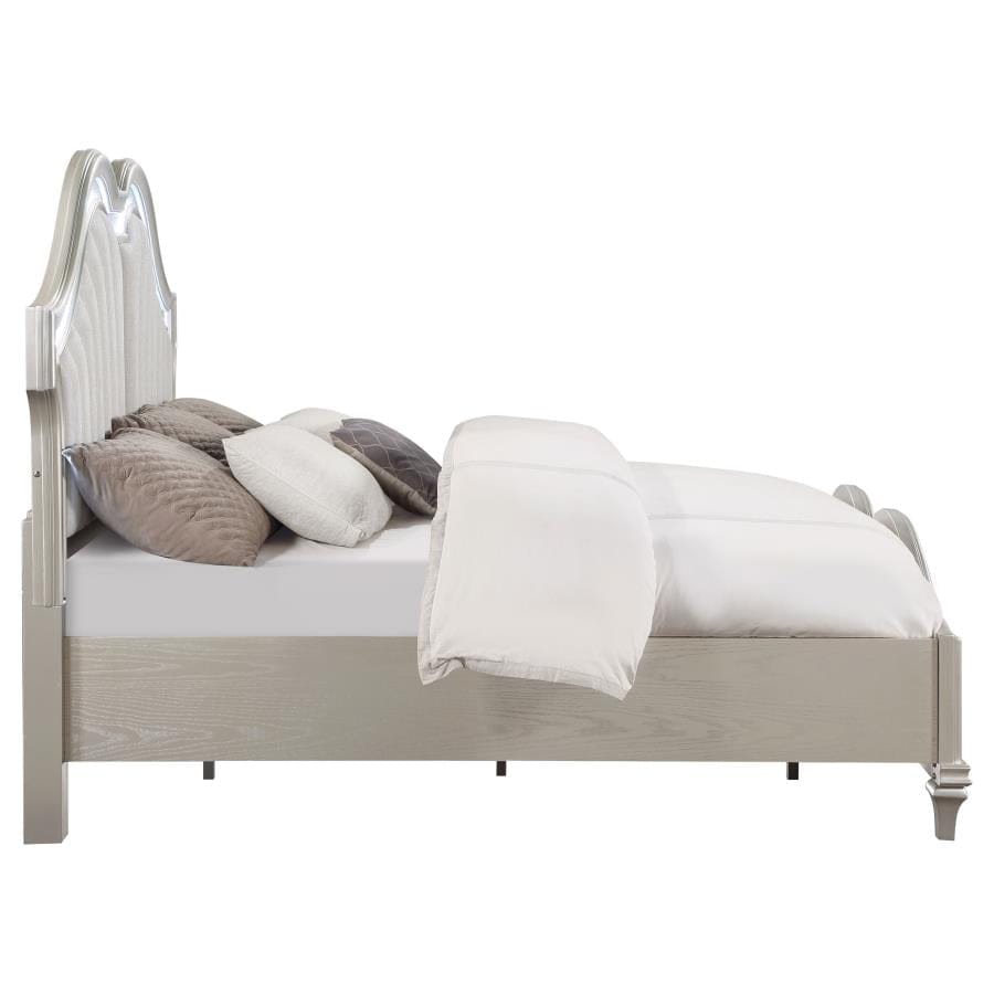 Evangeline Tufted Upholstered Platform California King Bed Ivory and Silver Oak