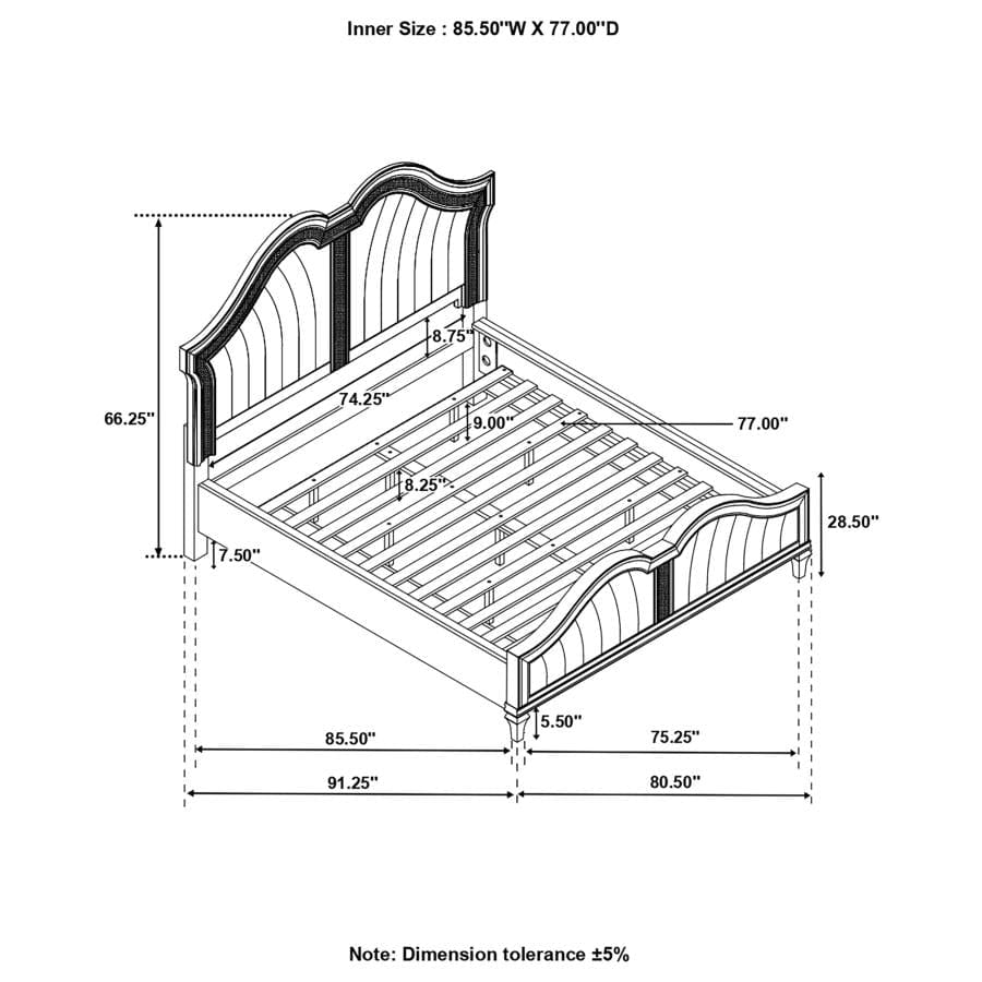 Evangeline Tufted Upholstered Platform California King Bed Ivory and Silver Oak