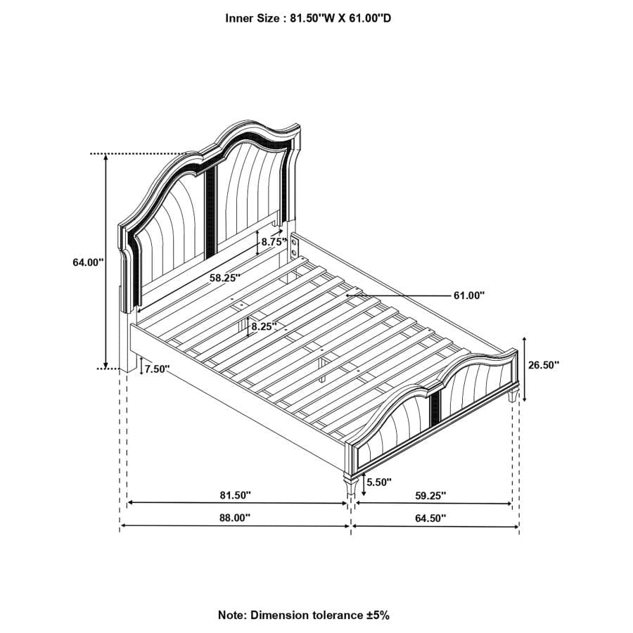 Evangeline Tufted Upholstered Platform Queen Bed Ivory and Silver Oak