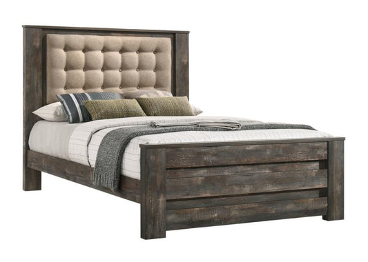 Ridgedale Tufted Headboard Queen Bed Latte and Weathered Dark Brown