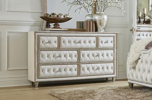 Antonella 7-drawer Upholstered Dresser Ivory and Camel