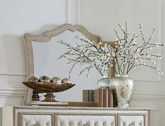 Antonella Mirror with Nailhead Trim Camel