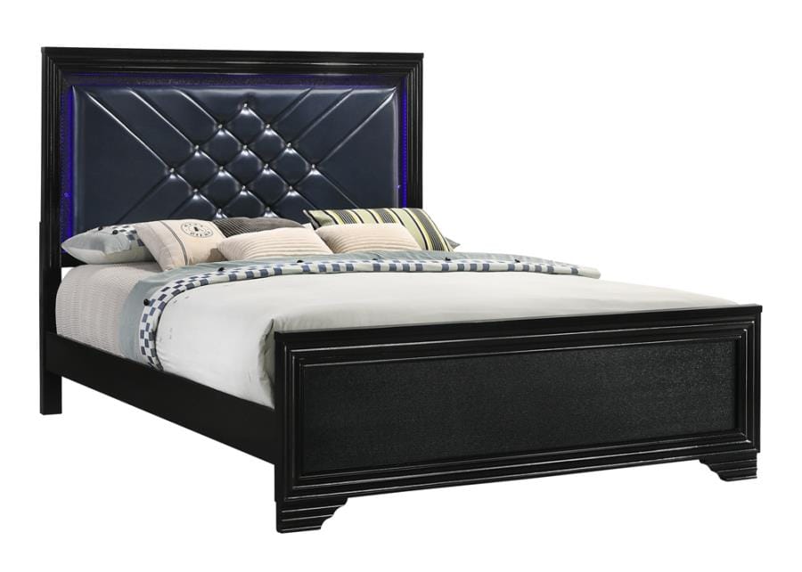 Penelope Eastern King Bed with LED Lighting Black and Midnight Star