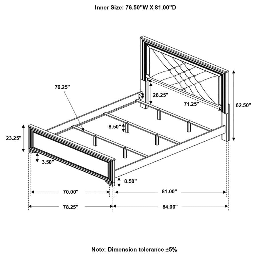 Penelope Eastern King Bed with LED Lighting Black and Midnight Star