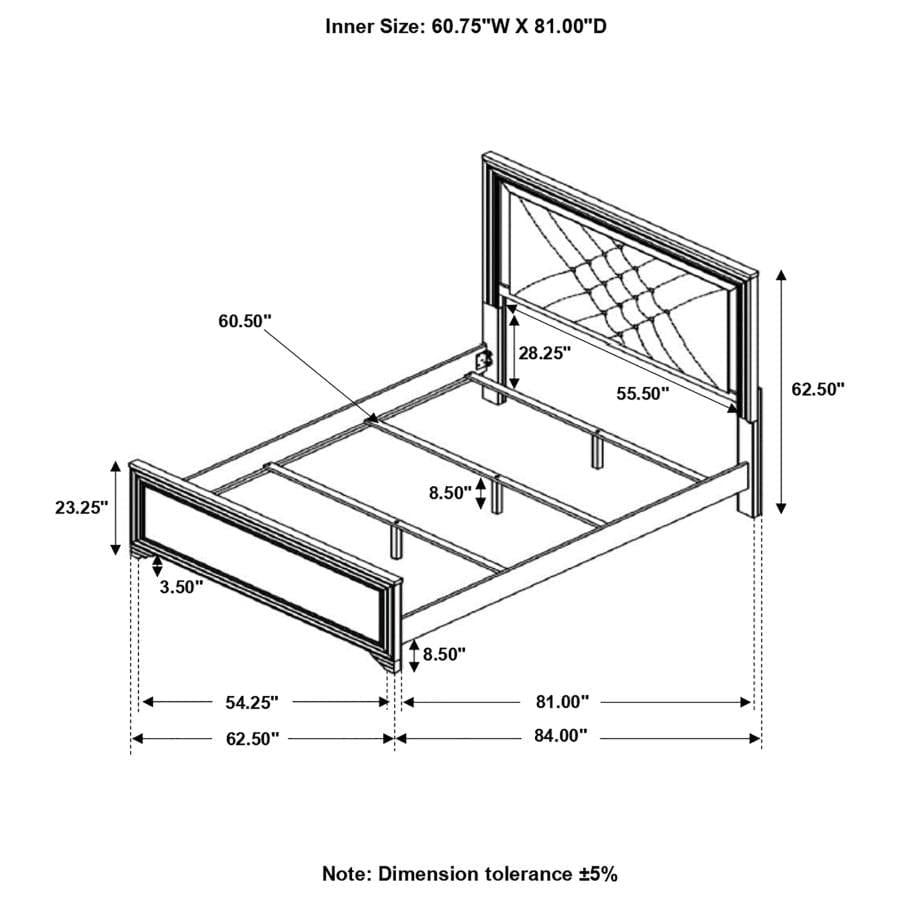 Penelope Queen Bed with LED Lighting Black and Midnight Star