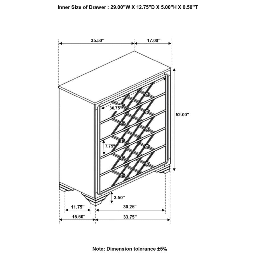 Penelope 5-drawer Chest Black