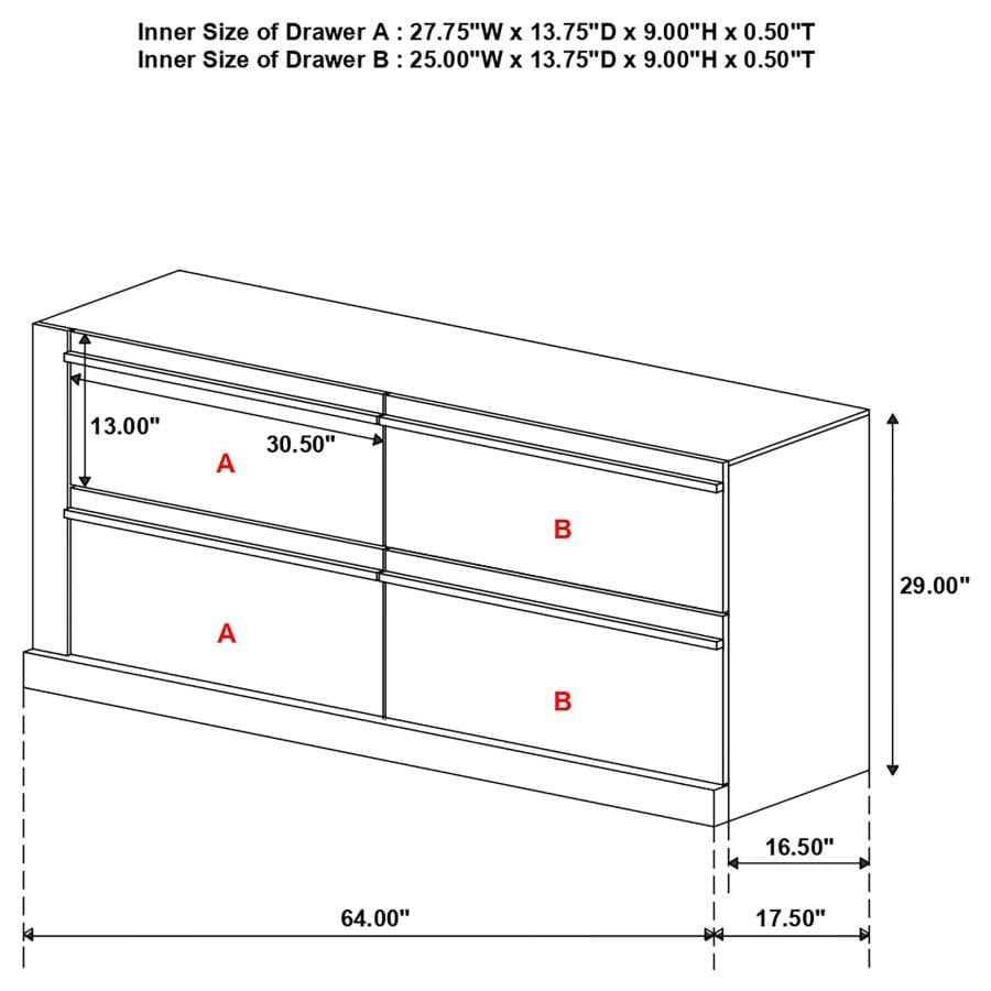 Azalia 4-drawer Dresser Black and Walnut