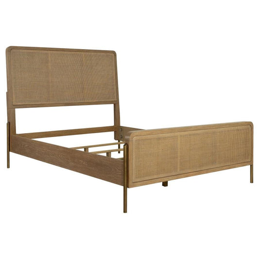 Arini Upholstered Eastern King Panel Bed Sand Wash and Natural Cane