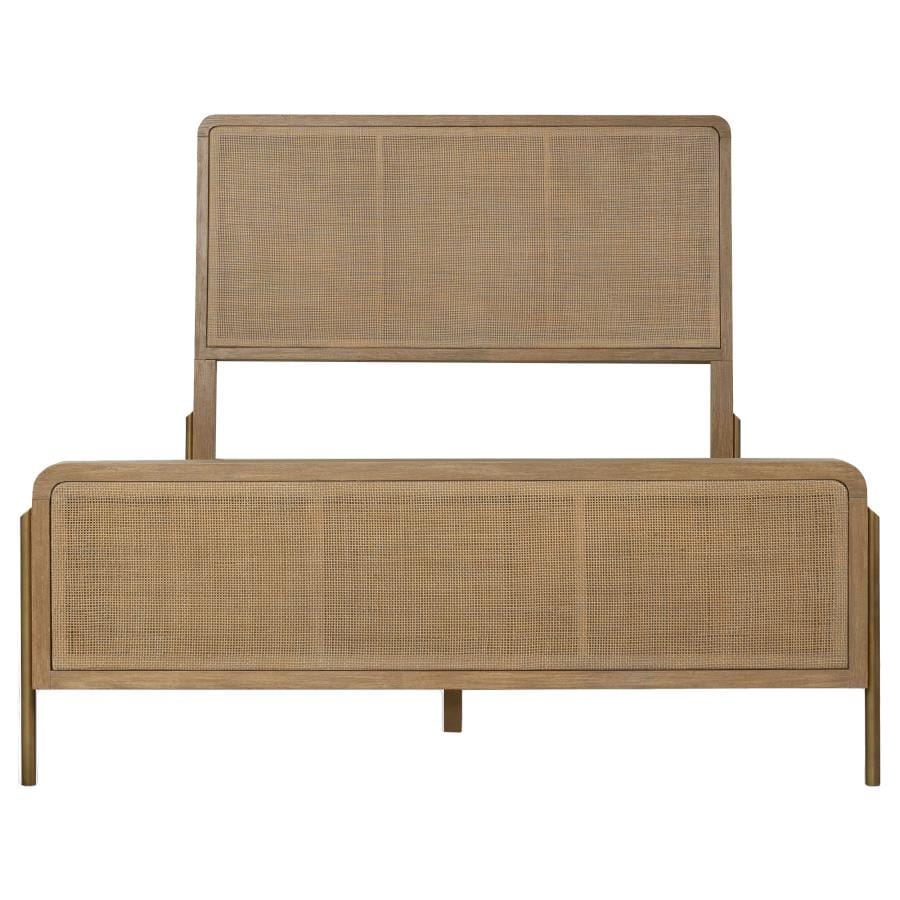 Arini Upholstered Queen Panel Bed Sand Wash and Natural Cane