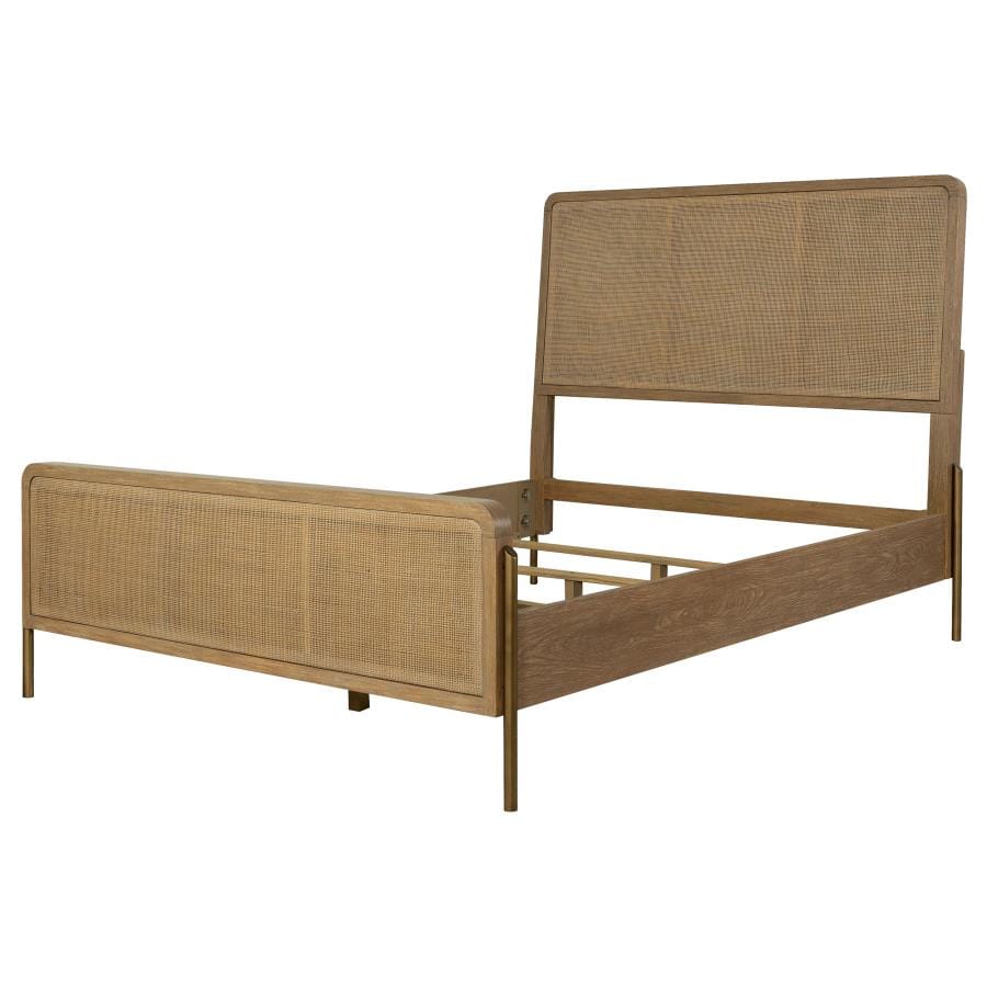 Arini Upholstered Queen Panel Bed Sand Wash and Natural Cane