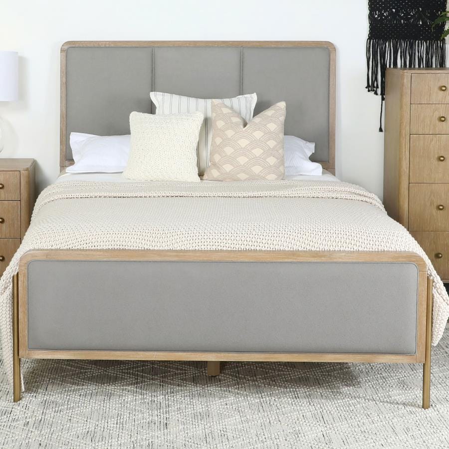 Arini Upholstered Queen Panel Bed Sand Wash and Grey