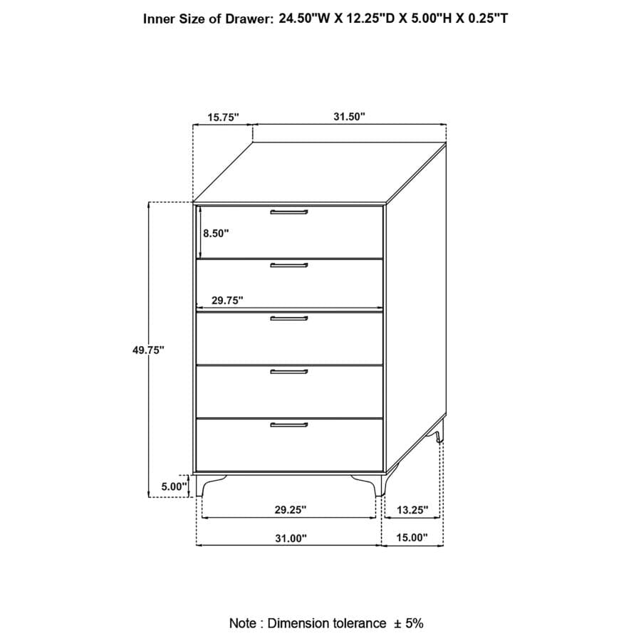 Kendall 5-drawer Chest White