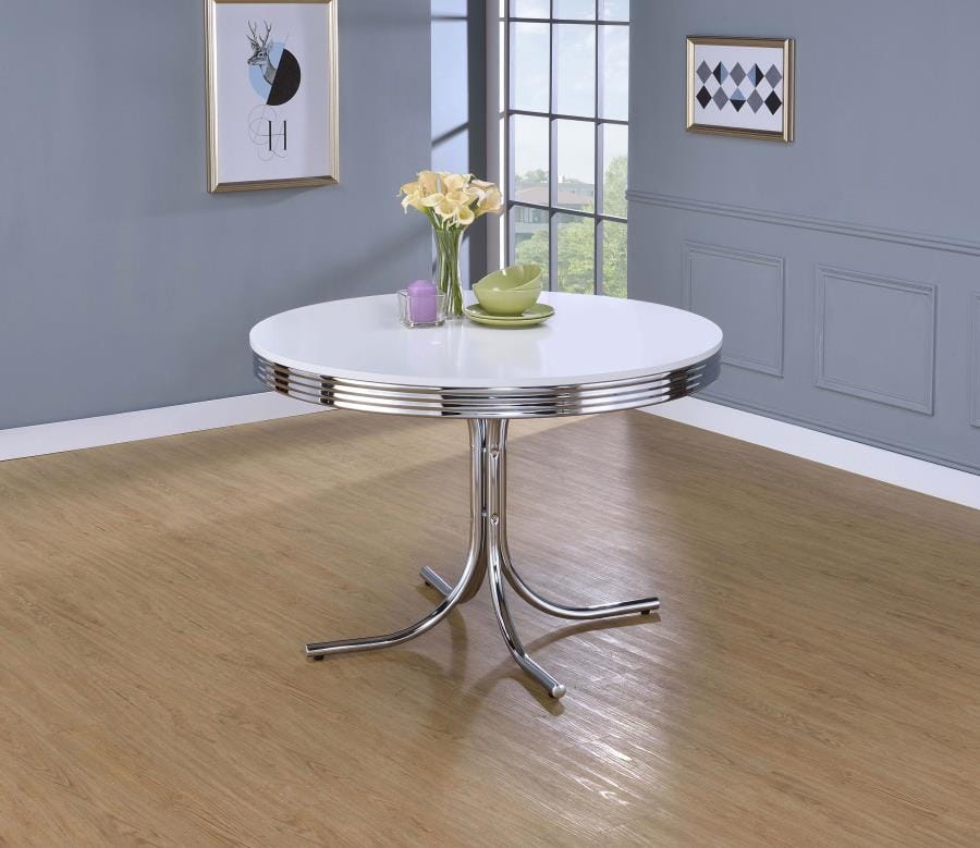 Retro Round Dining Table Glossy White and Chrome