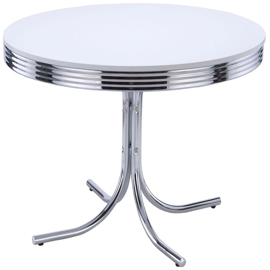 Retro Round Dining Table Glossy White and Chrome