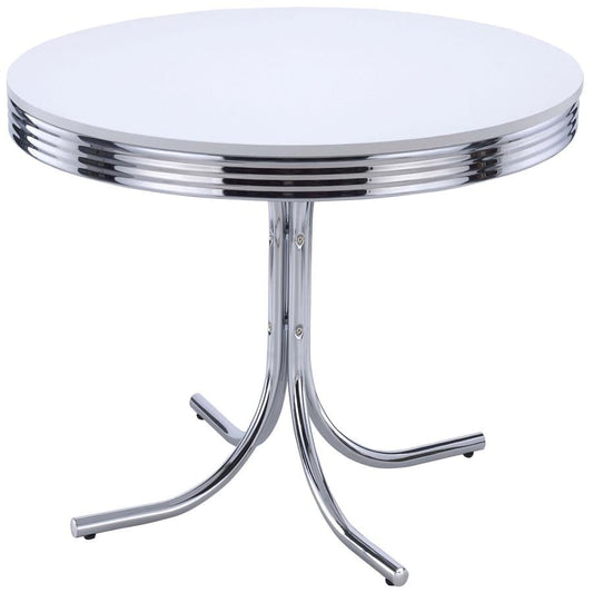 Retro Round Dining Table Glossy White and Chrome