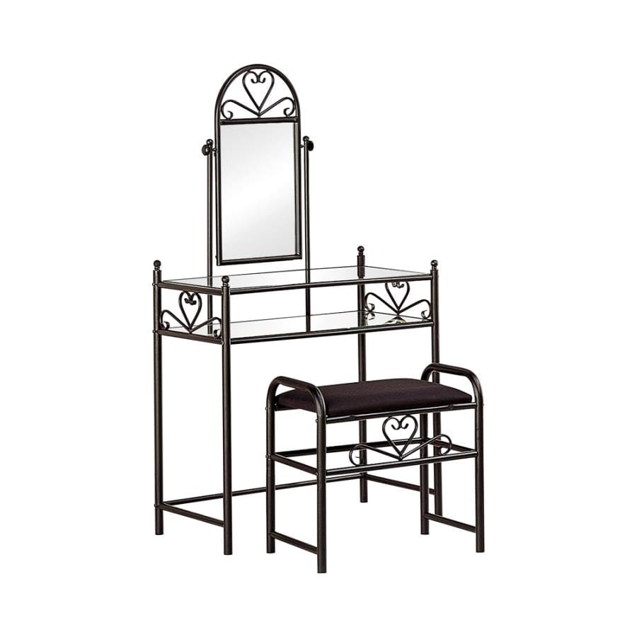 Agatha 2-piece Metal Vanity Set with Glass Top Black