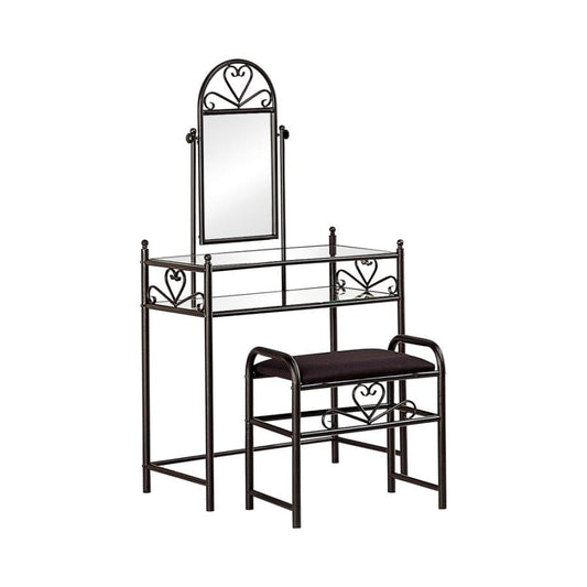 Agatha 2-piece Metal Vanity Set with Glass Top Black