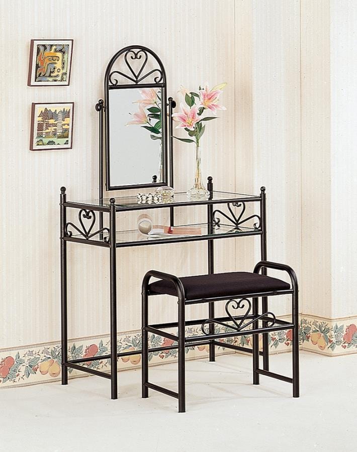 Agatha 2-piece Metal Vanity Set with Glass Top Black